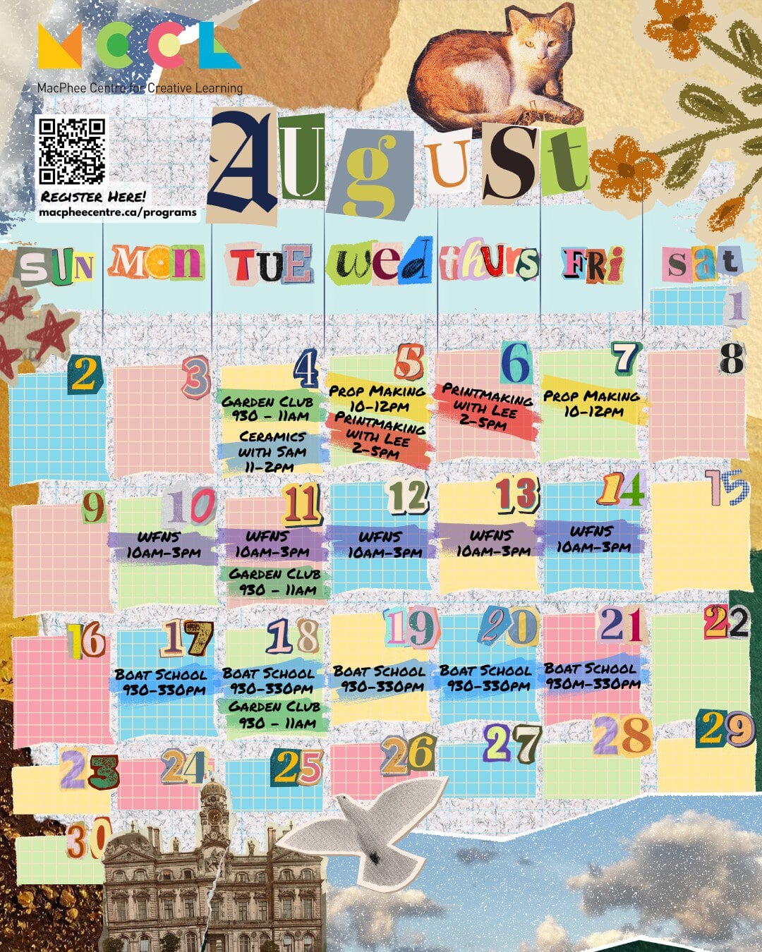 Calendar of programs at MacPhee Centre for July 2026